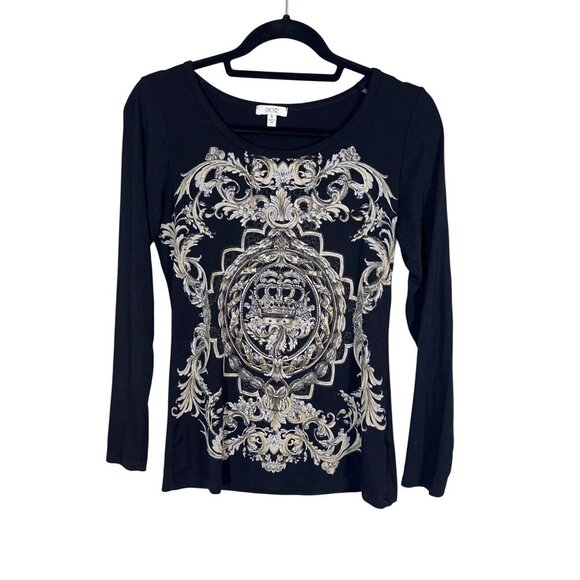 Vintage Cache Top Embellished S Black Regal Classic Preppy Y2K Retro Chic 80s - Picture 1 of 10